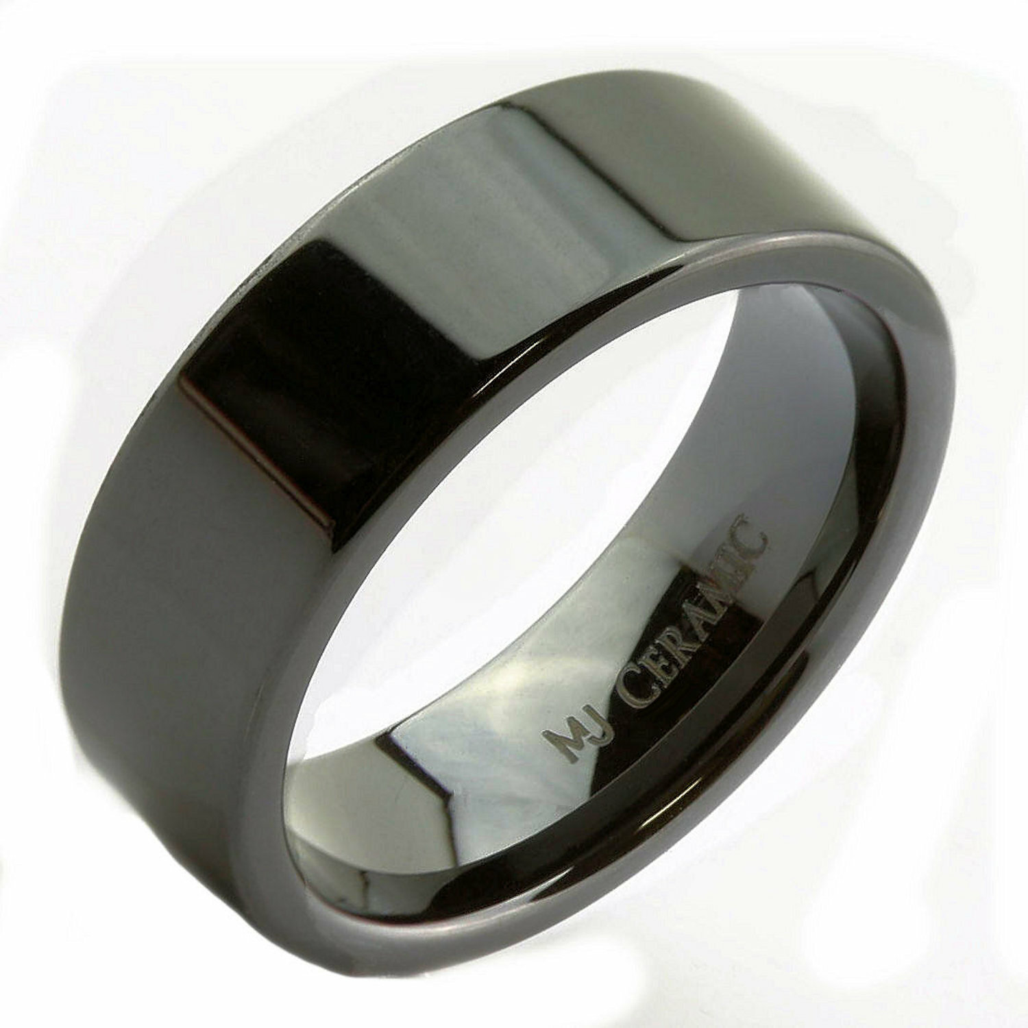 White or Black Ceramic 4, 6, 8 or 10mm Wedding Band Flat Pipe Cut Polished Ring
