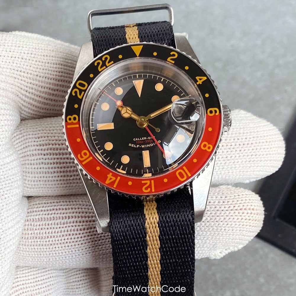 NH34 GMT Watch for Men Diving 20BAR Waterproof Retro Dial Domed Sapphire 38mm