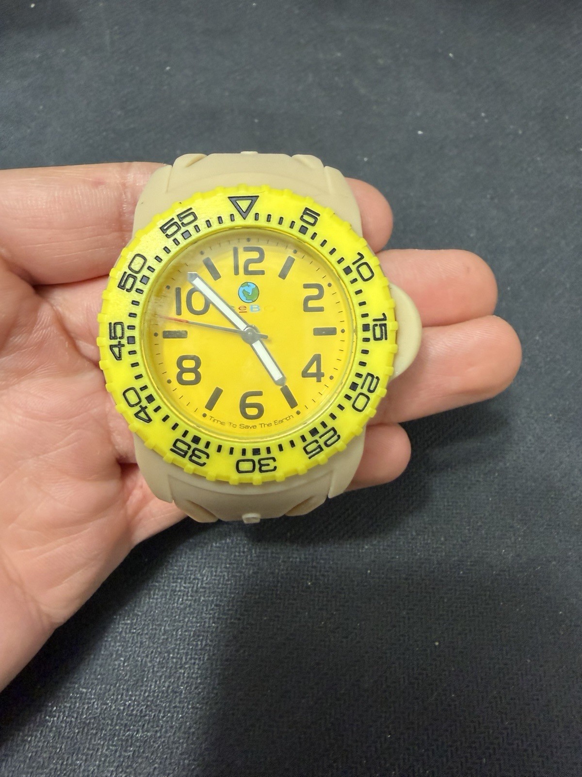 GEBO Time To Save The Earth Watch – Yellow Dial Beige Strap – Old Stock