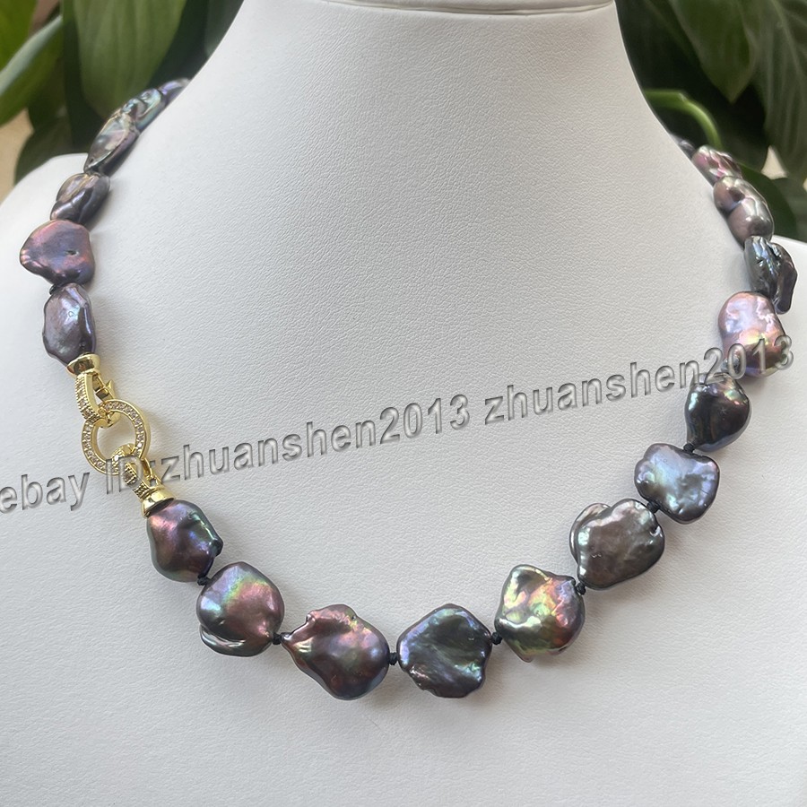 Huge 20-25mm Natural South Sea Black Baroque Reborn Keshi Pearl Necklace 18″-36″