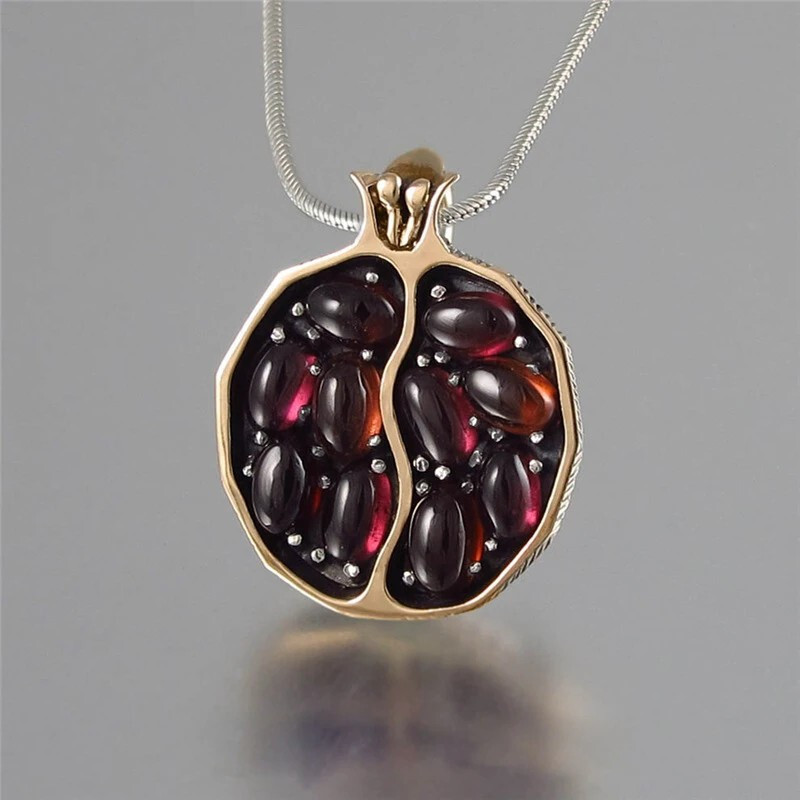 Garnet Style Pomegranate Necklace Gold Plated Pendant Women’s Fruit Jewelry