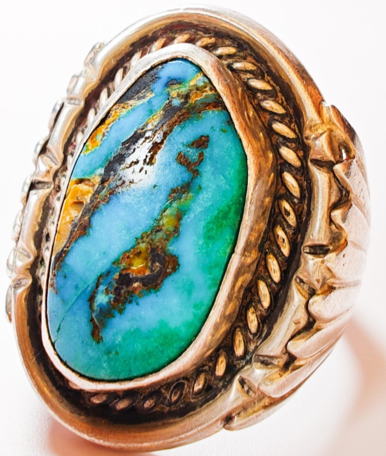 Navajo Sterling Silver Turquoise Ring Size 10.5 • LARGE 19×10.6mm Stone • 17.18g