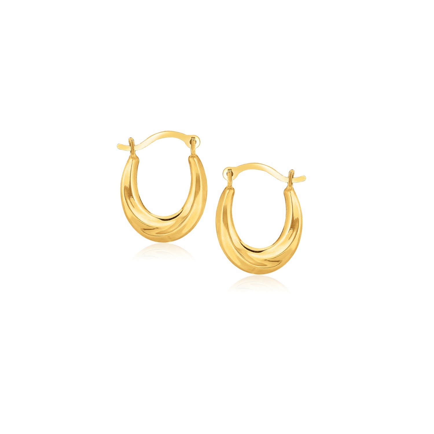 Oval Hoop Earrings, 10K Yellow Gold, 11.00 mm, Huggie, Diamond Cut