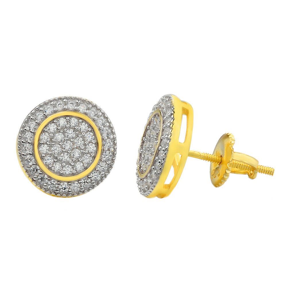 Real 925 Silver Iced Moissanite Hip Hop Men’s Earrings Big Studs 14k Gold Plated