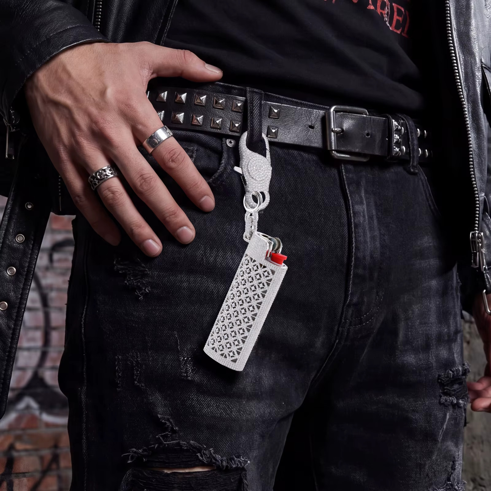 Iced Out CZ Brass Lighter Case Wallet Chain Hip Hop Mens Jewelry Gift for Him