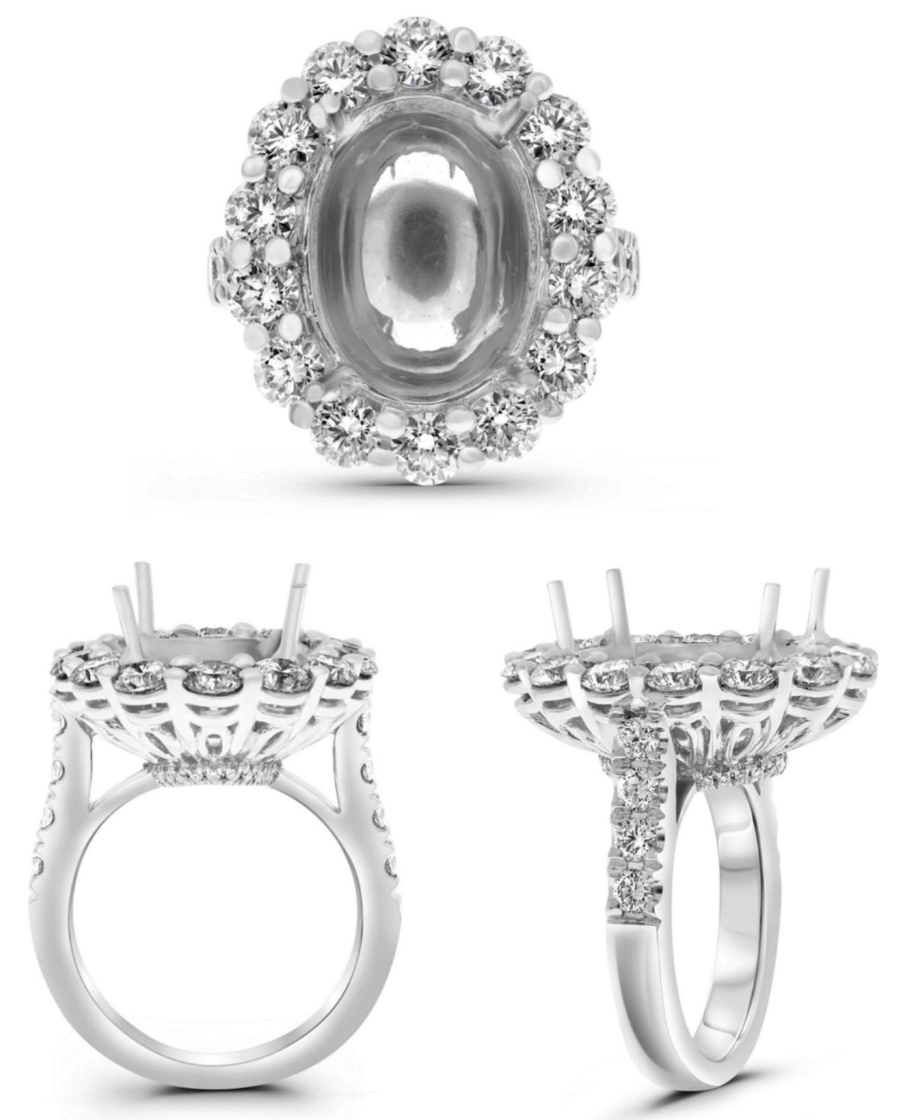 LARGE 3.29CT DIAMOND PLATINUM 3D ROUND OVAL 4 PRONG SEMI MOUNT ENGAGEMENT RING