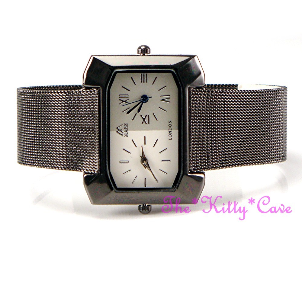 Designer Elegant Black Chainmail Mesh Dual 2 Time Twin Multi Zone Unisex Watch