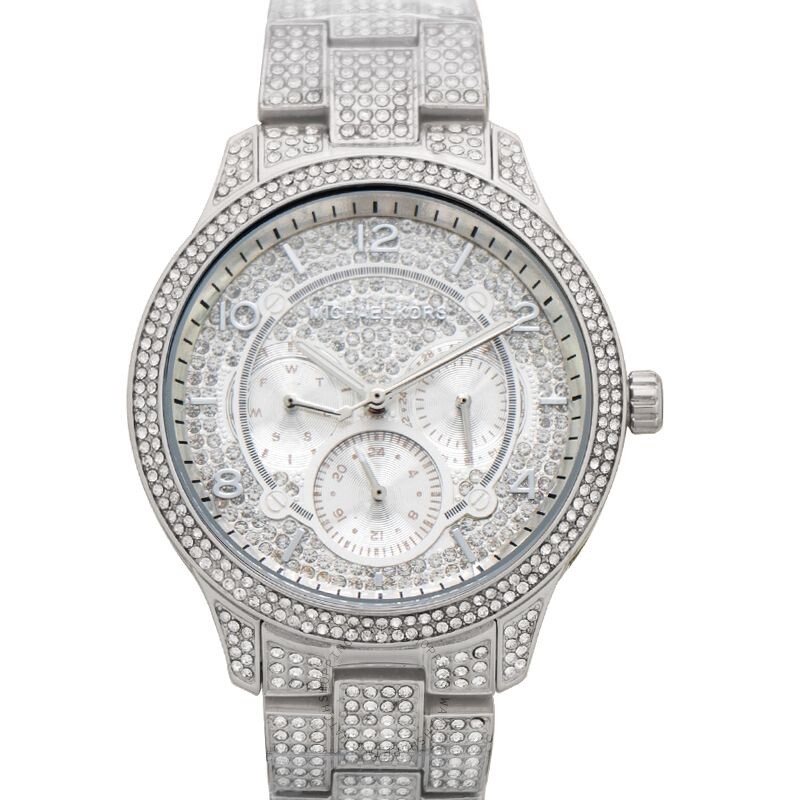 Michael Kors Women’s Runway Pave Quartz Silver Tone Crystal Watch MK6612