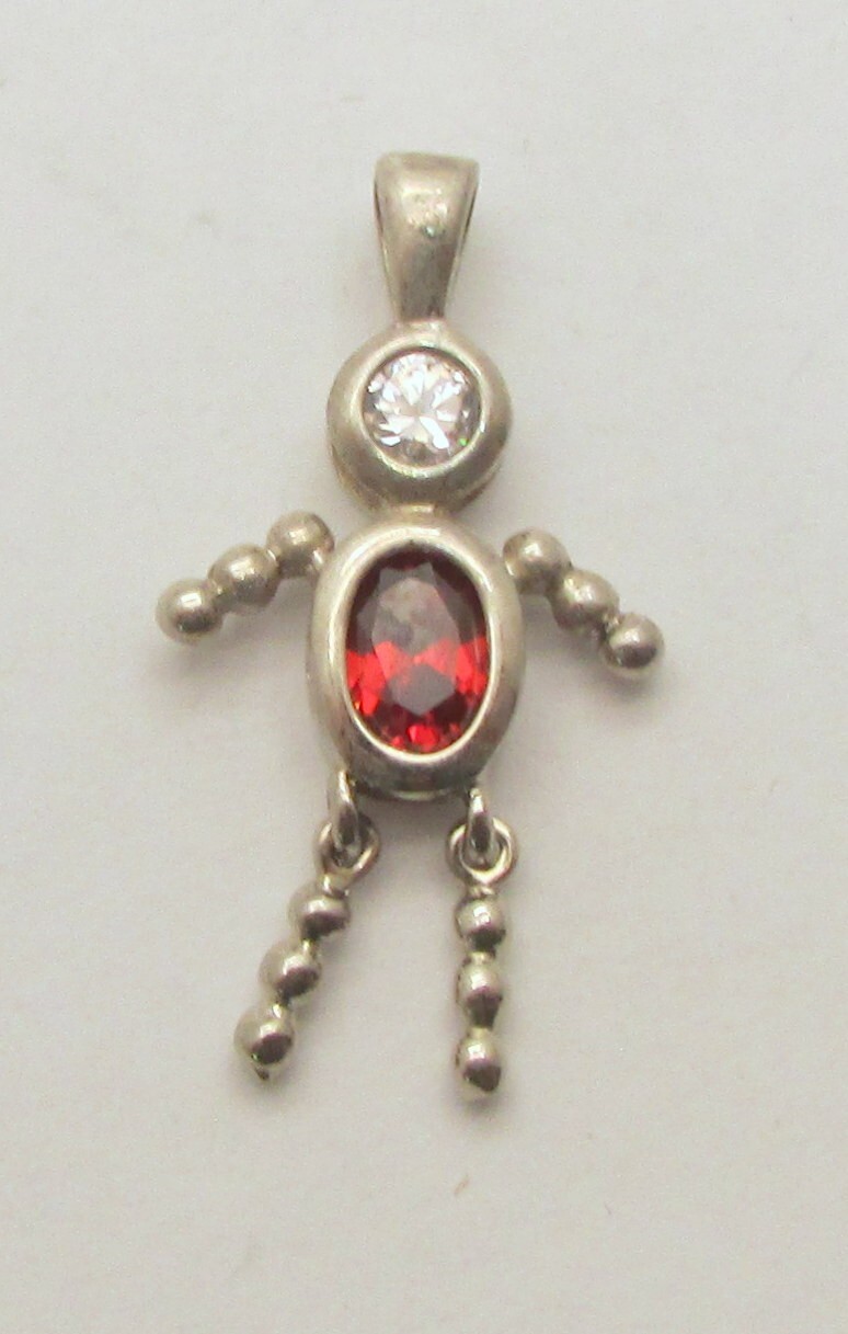 925 STERLING SILVER BIRTHSTONE BABY BOY JANUARY PENDANT 30×15 MM ~ 2.0 G