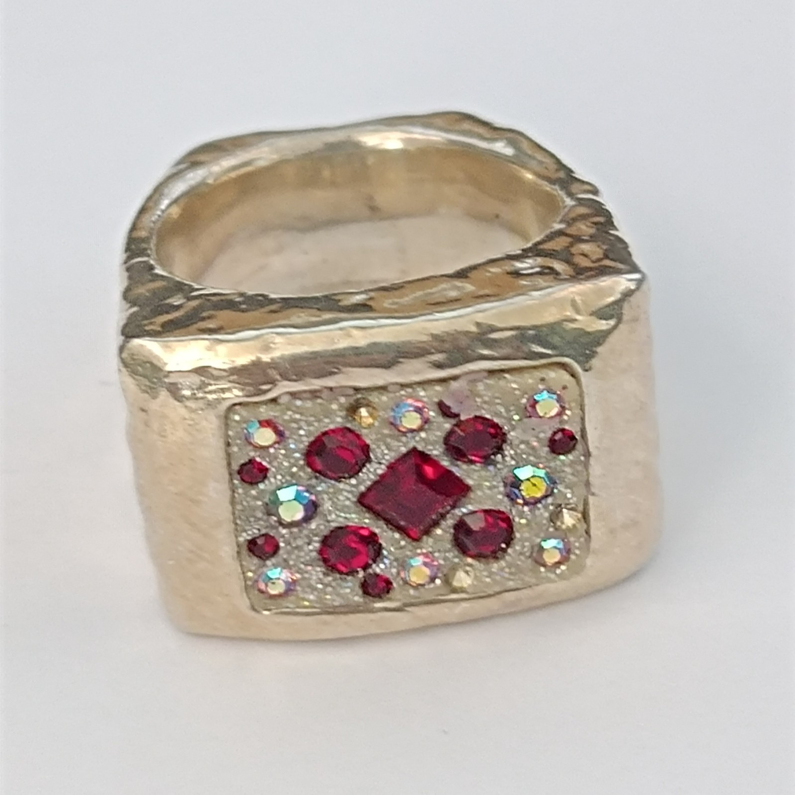 Chunky Silver Statement Ring Hammered Puffy Dramatic Bold Red Orit Schatzman 925