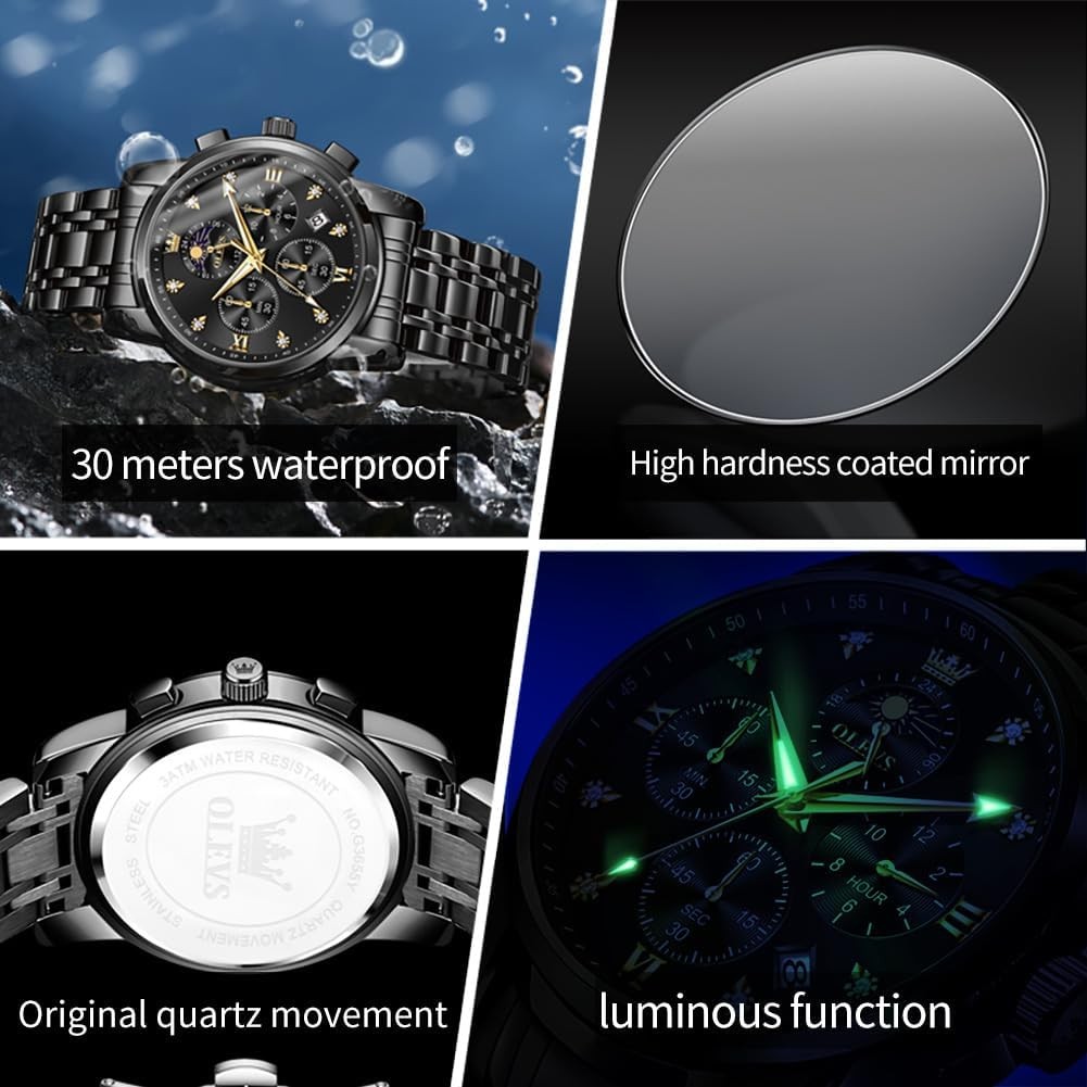 OLEVS Watch for Men Diamond Business Dress Analog Quartz Stainless Steel