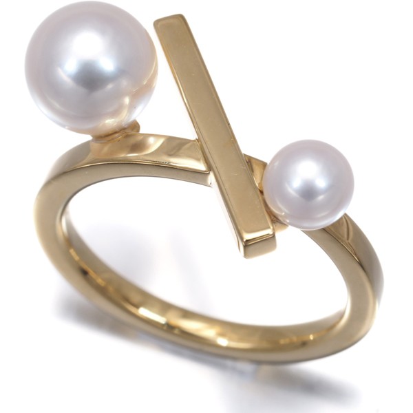 Auth TASAKI Ring Akoya Pearl 5.0-7.5mm Balance Cross US6-6.25 18K YG