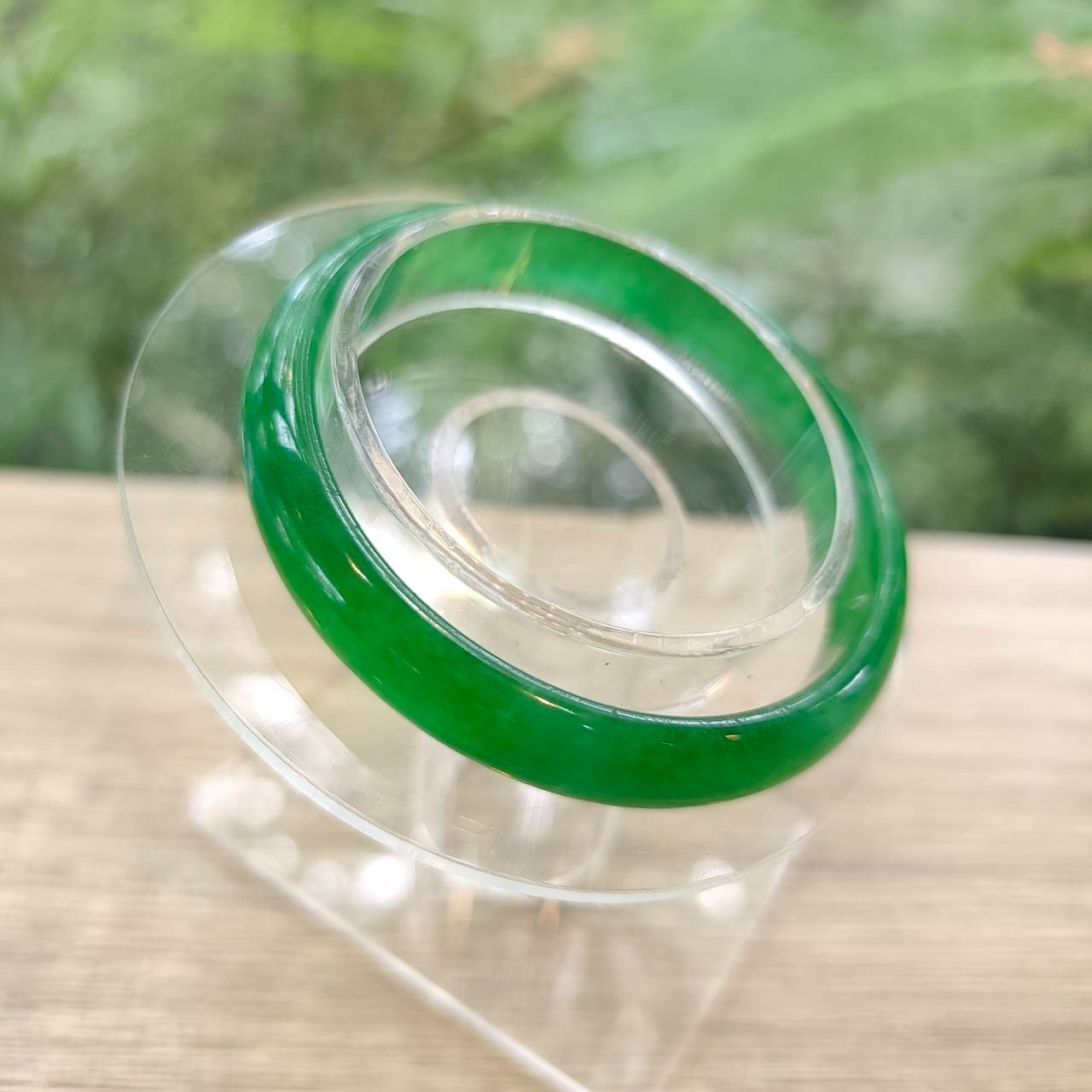 Authentic Burmese Jade Bangle: Flat Belly Type Green Small Size 53.7 mm