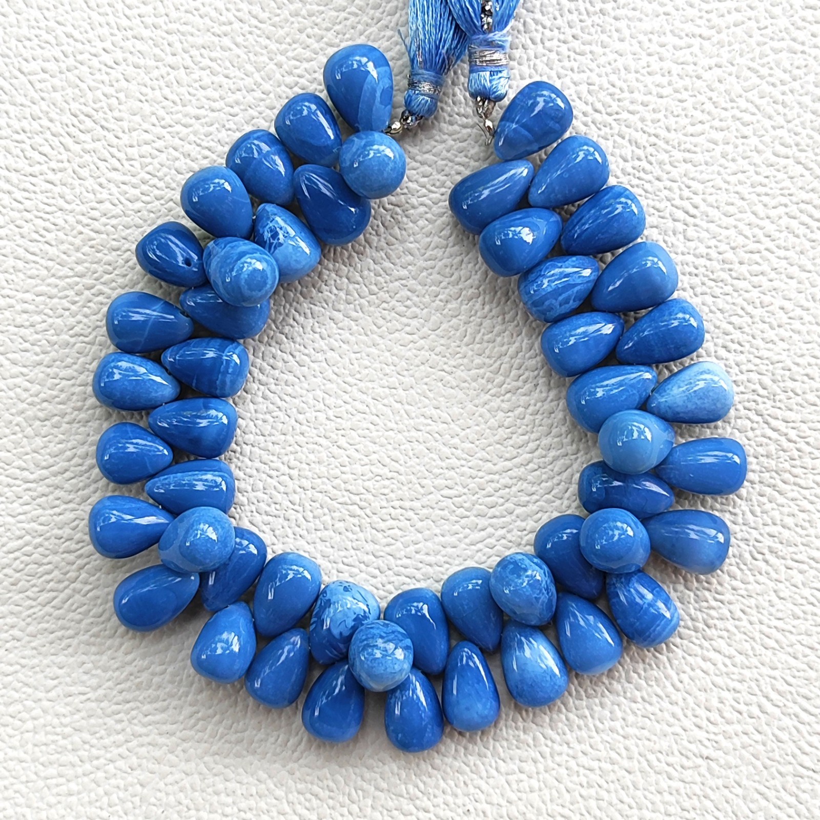Peruvian Blue Opal Smooth Drop Beads 10×7-11x8mm Gemstone 8″ Strand