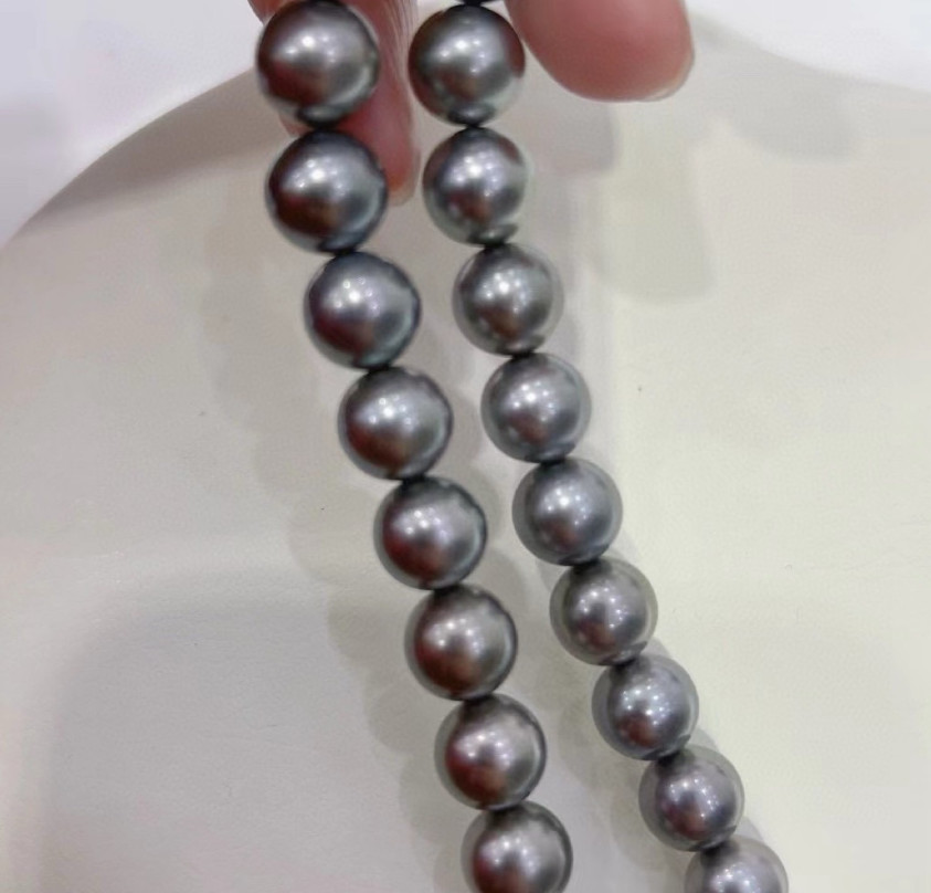 Huge 17″11-14mm Natural South Sea Genuine Black Grayish Round Pearl Necklace 011