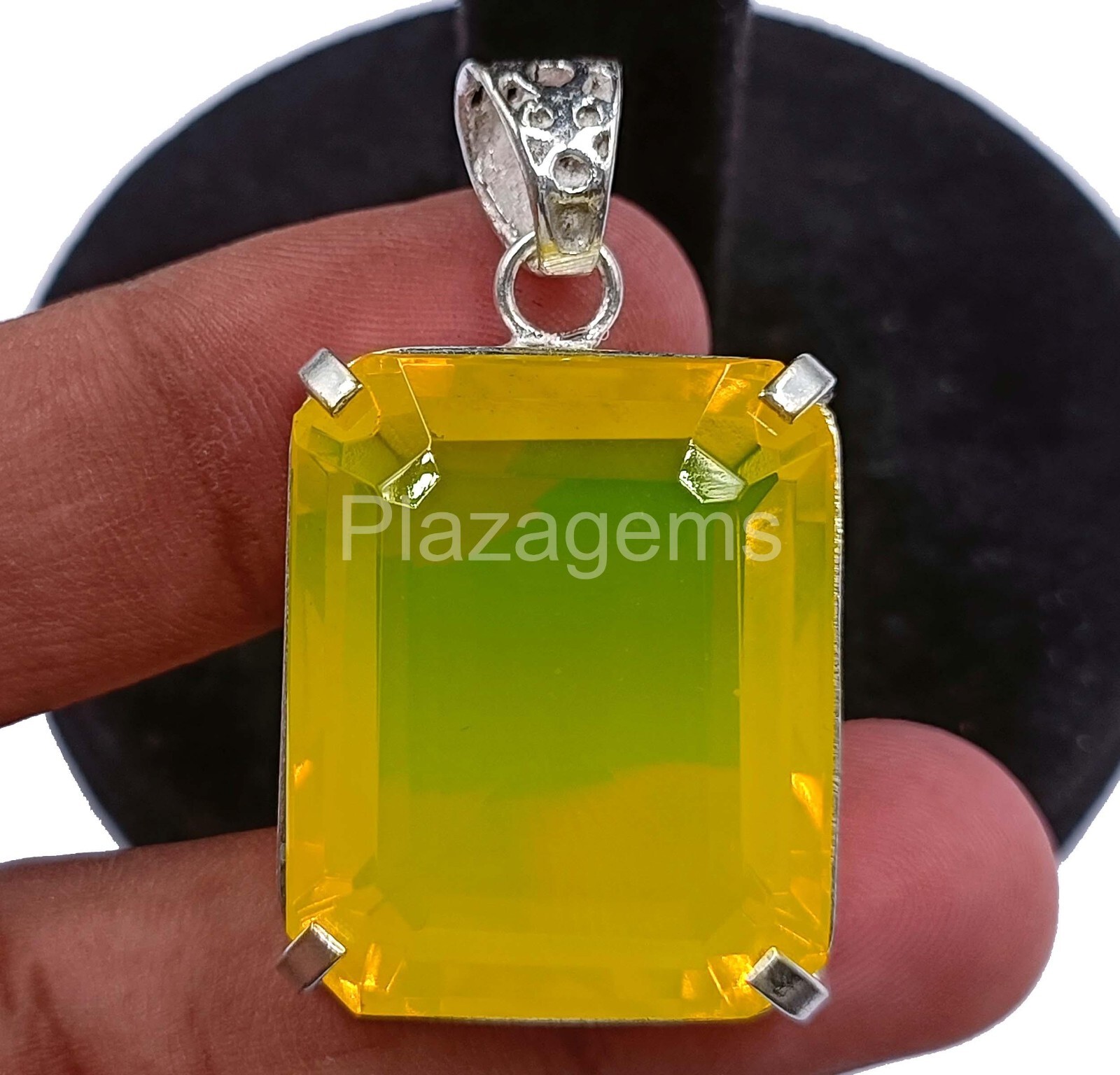 NATURAL 101.60 CT EMERALD 925 STERLING SILVER YELLOW OPAL PENDANT FREE CHAIN 4HK