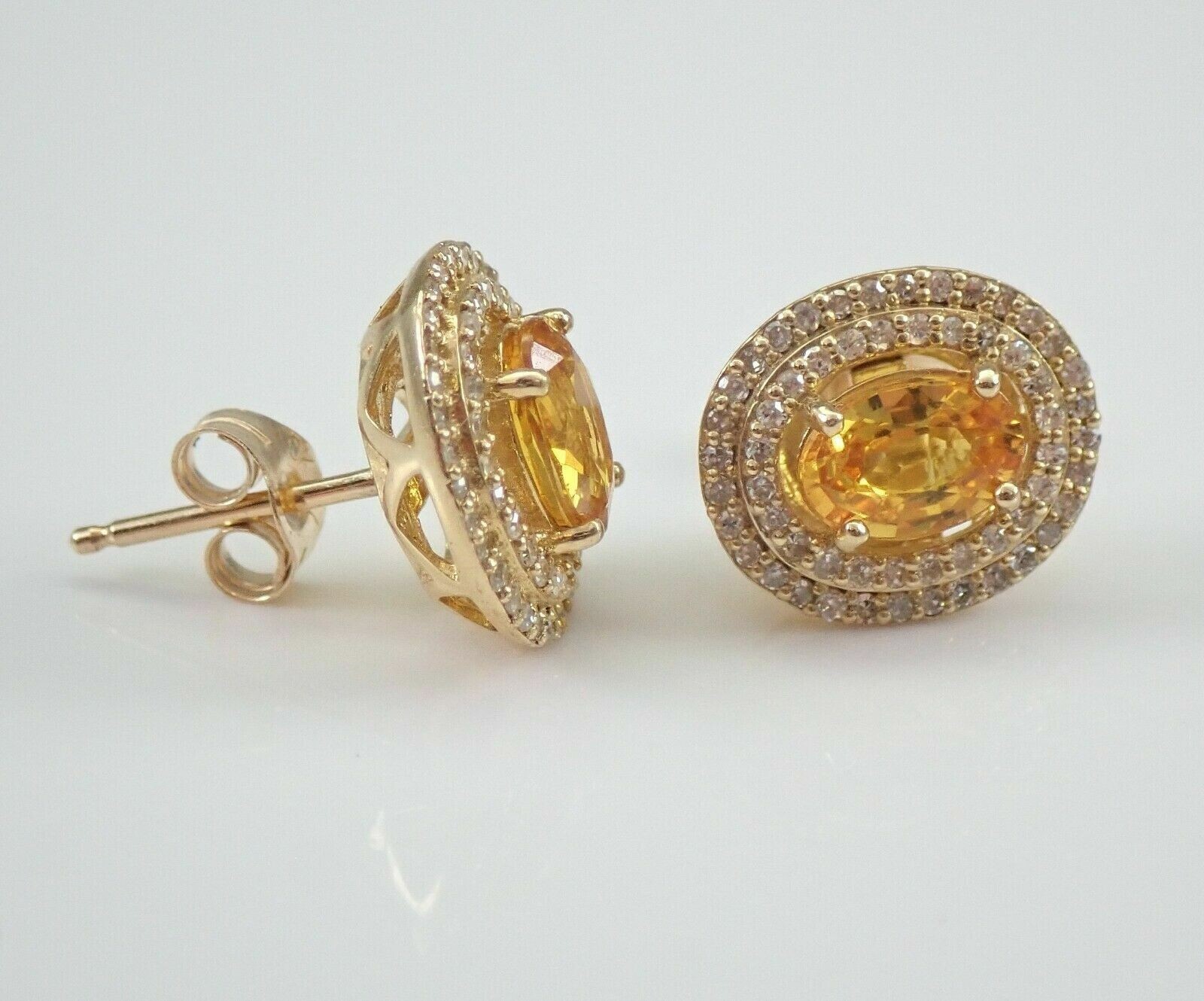 2Ct Oval Cut Simulated Yellow Citrine Halo Stud Earrings 14K Yellow Gold Plated