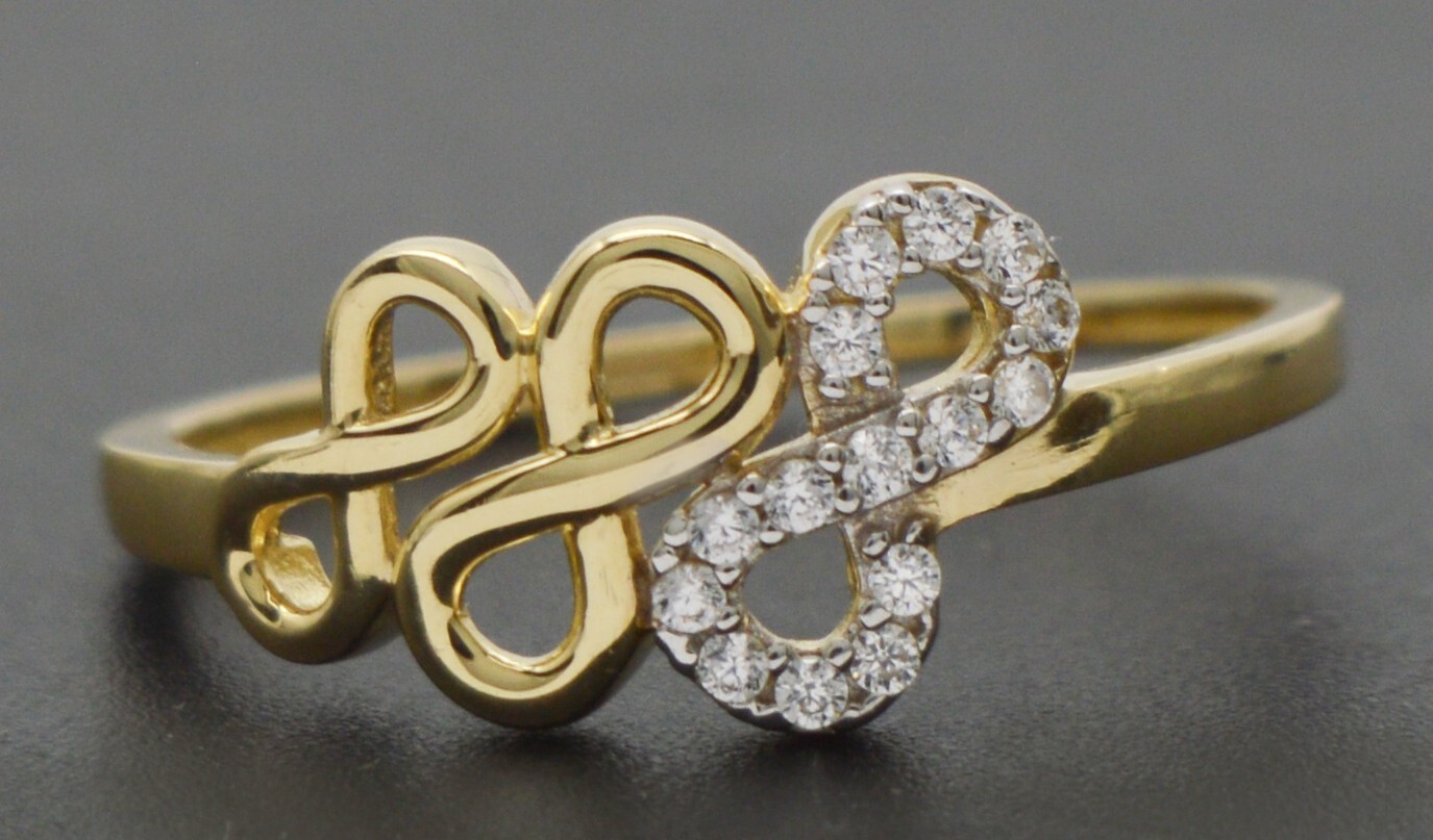 14K Real Yellow Solid Gold Love Symbol 3 Infinity Ring 8.4mm
