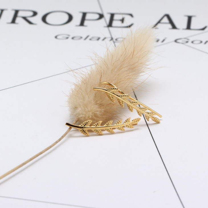 18K Gold 925 Sterling Silver Crawler Ear Climber Leaf Cuff Ear Stud Earrings B21