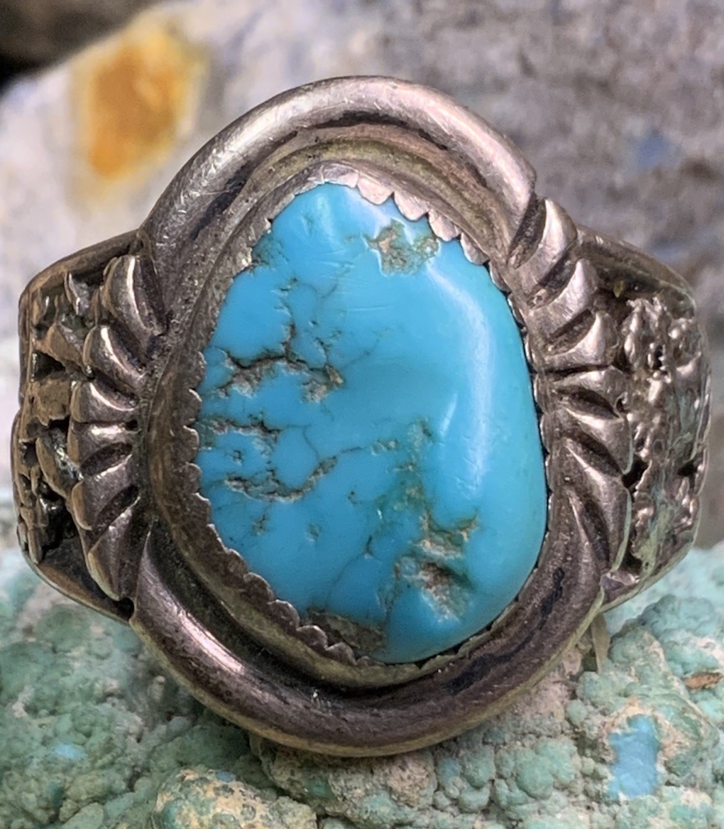 Native American Navajo “Will Denetdale” Sterling Silver & Turquoise Ring, 10.7g