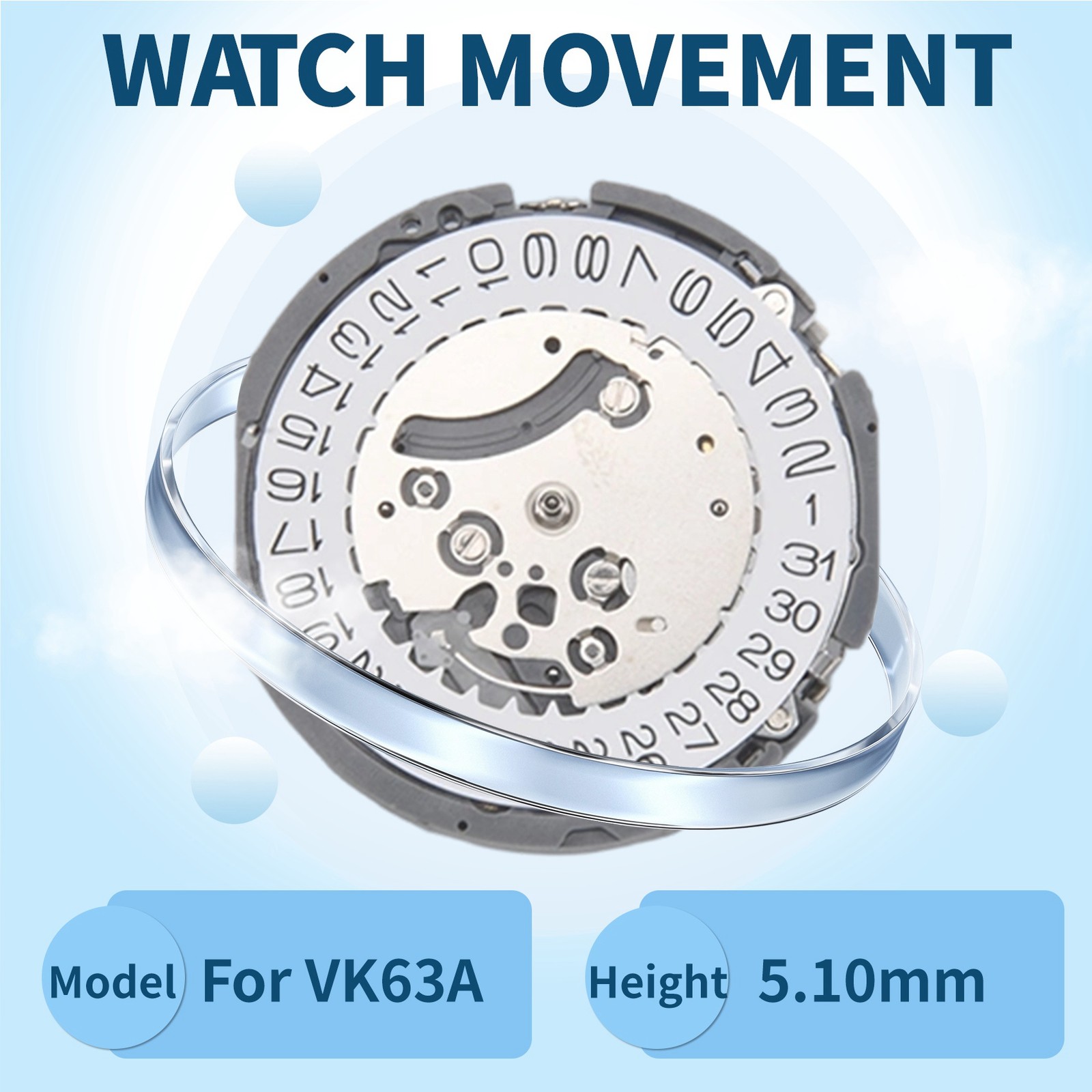 VK63 Quartz Watch Movement Date 3 O’Clock Chronograph Watch Movement with4827