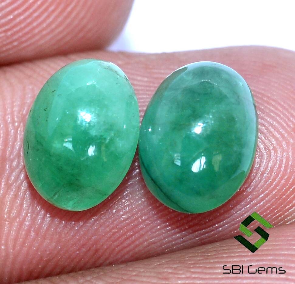 Certified Natural Emerald Oval Cabochon Pair 9×7 mm 4.23 Cts Untreated Gemstones