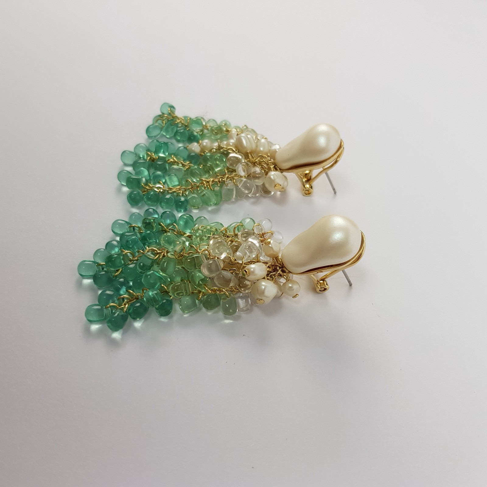 & Other Stories Waterfall Drop Earrings Sea Green Gradient Teardrop Beads