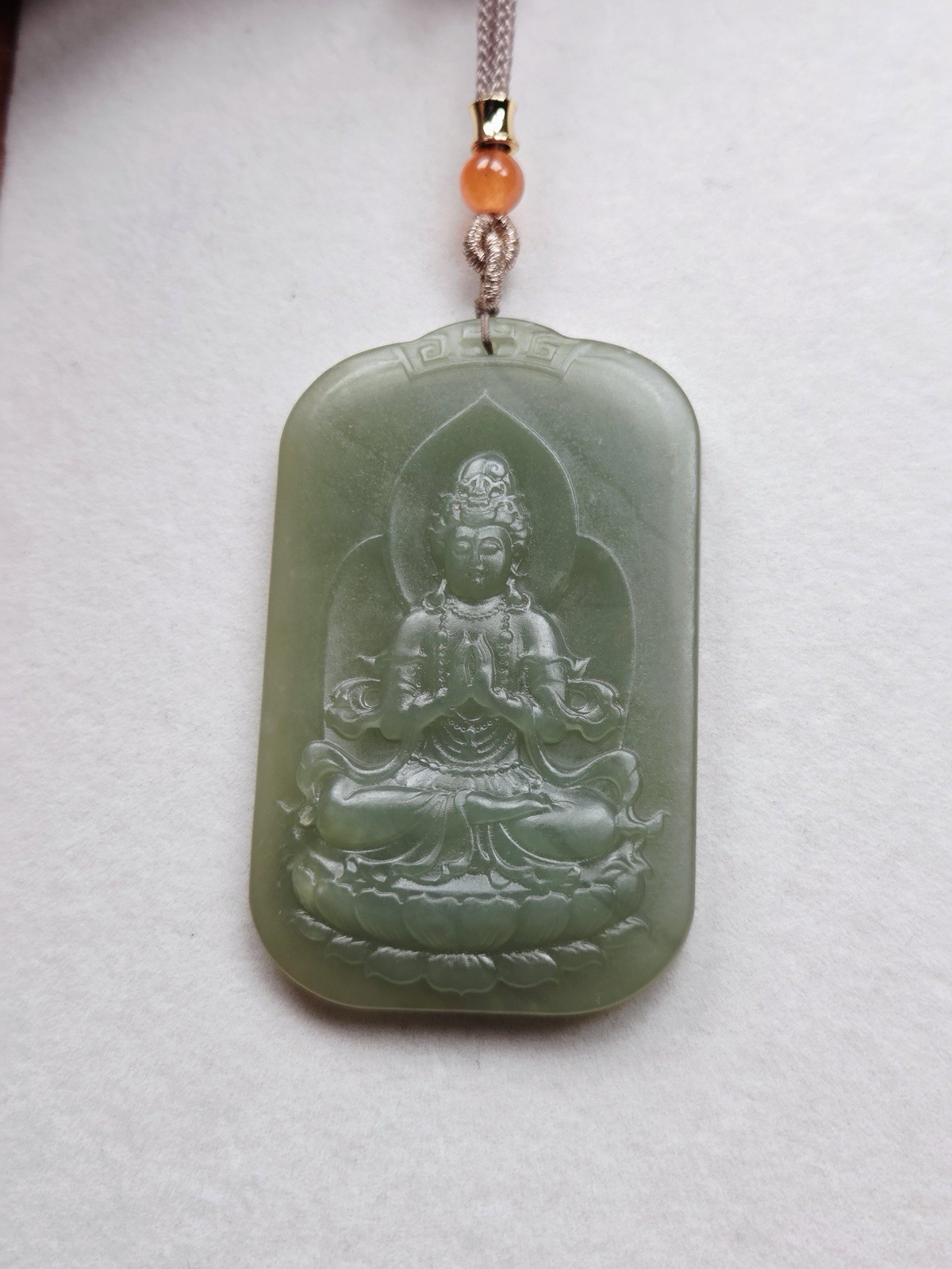 61mm Natural Hotan Jade Guanyin Pendant | Majestic Hand-Carved Amulet of Peace