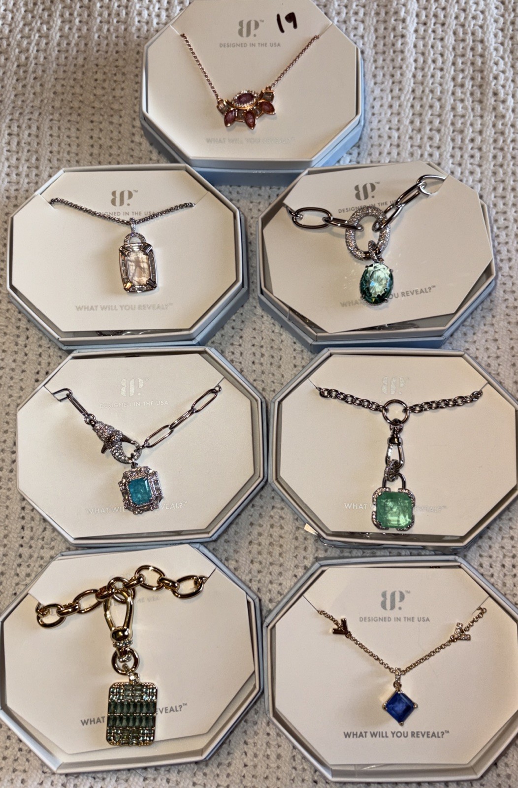 BP Lot 7 Necklaces 2 Gold 4 Rhodium 1 Rose Gold Stones In Description NIB