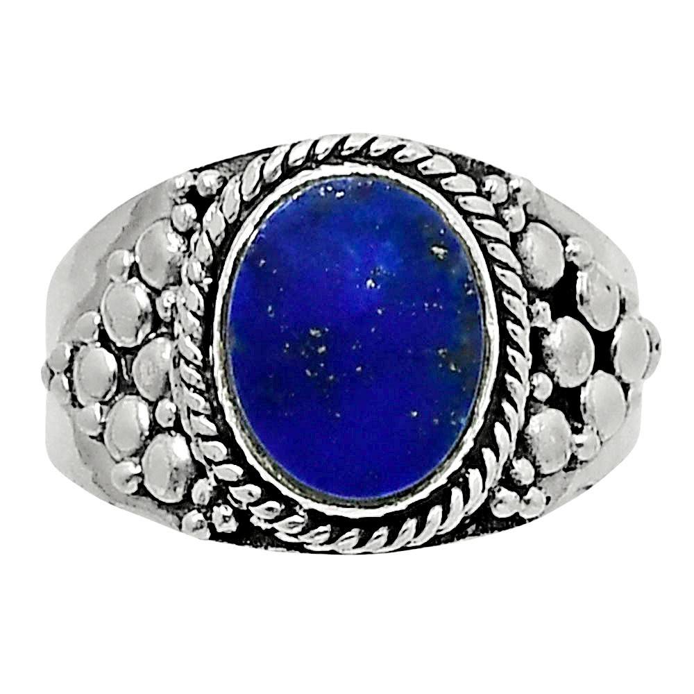Natural Lapis Lazuli – Afghanistan 925 Sterling Silver Ring s.8 Jewelry R-1277