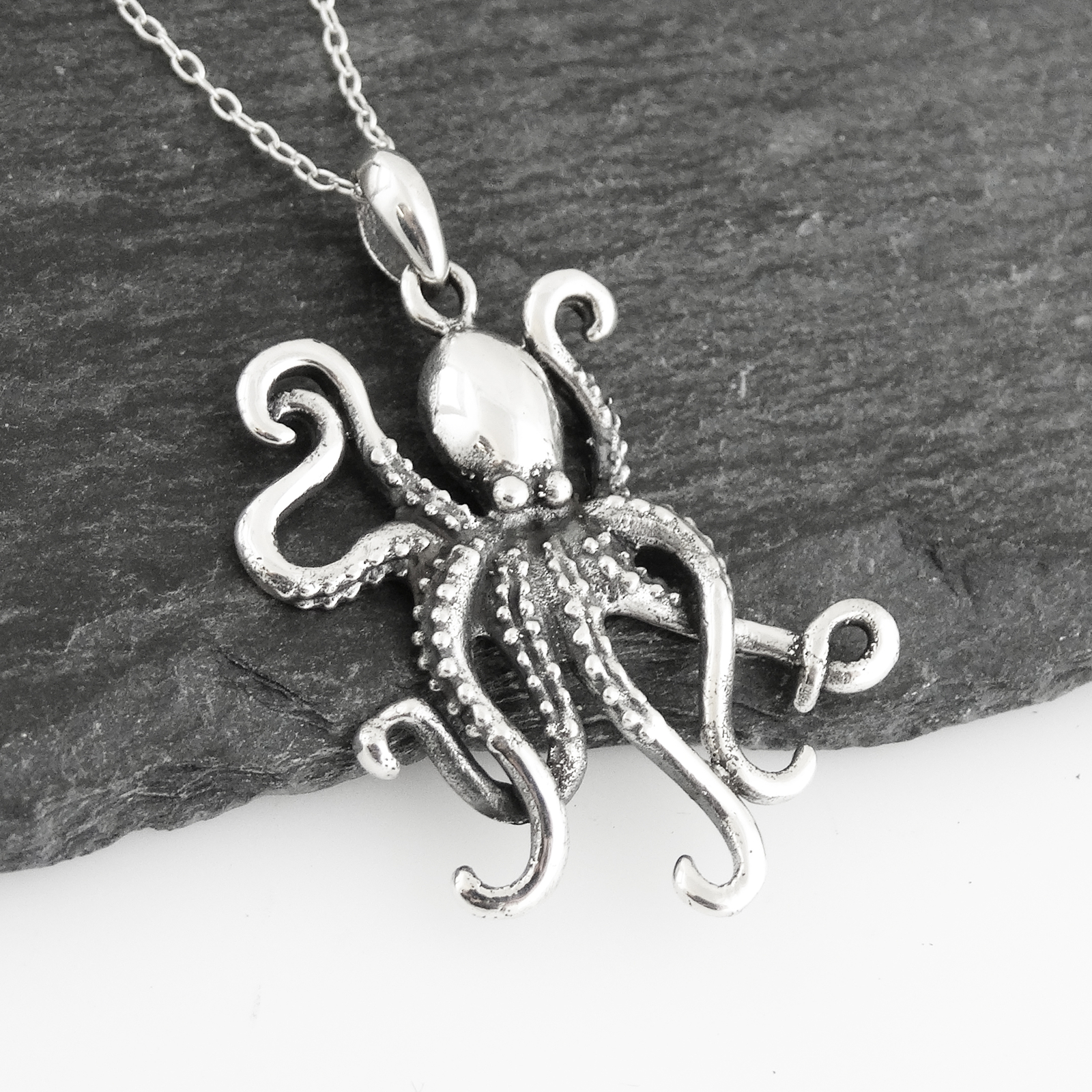 Octopus Pendant Necklace – 925 Sterling Silver – Ocean Marine Octopuses Hank NEW