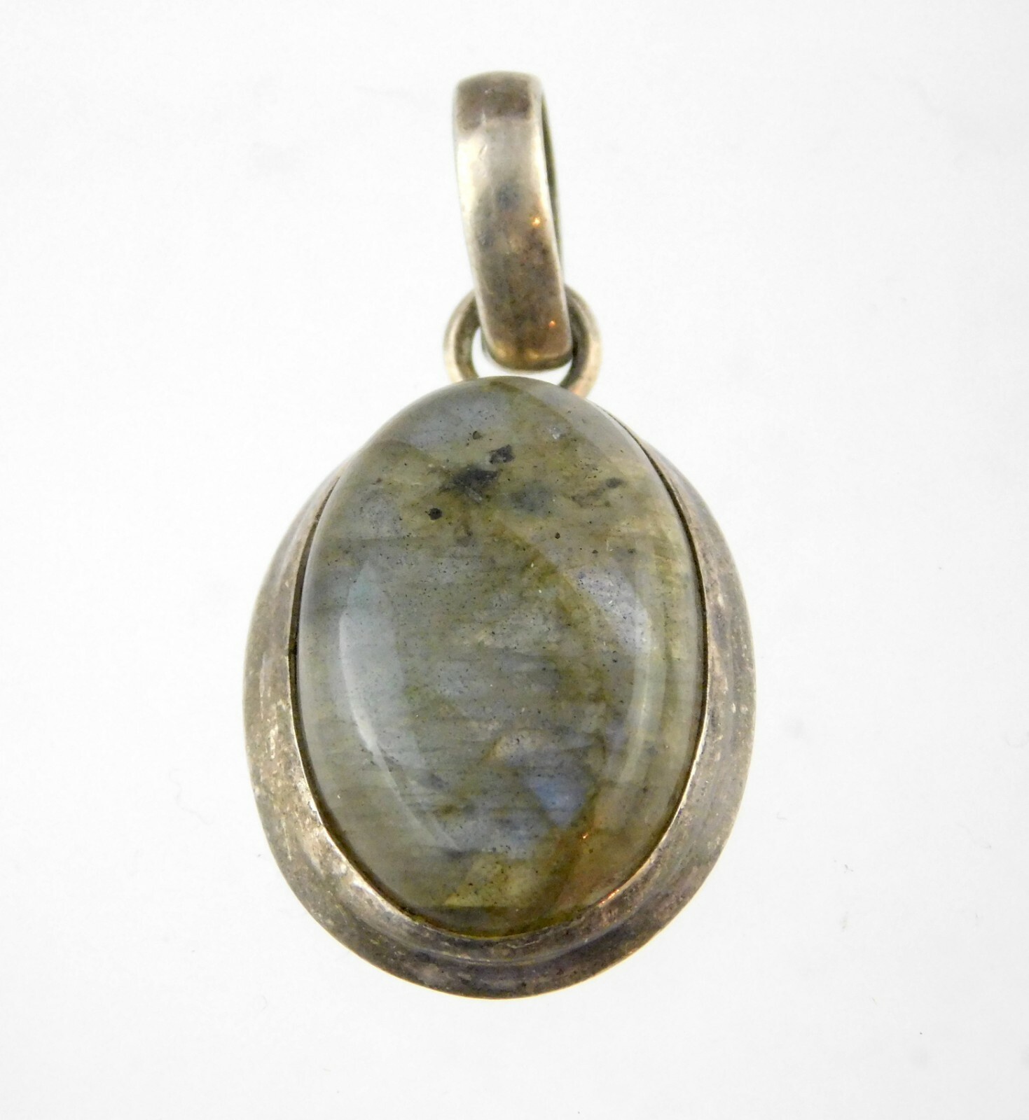 Vintage Sterling Silver Labradorite Cabochon Pendant 925 1.5 Inches 8.8 Grams