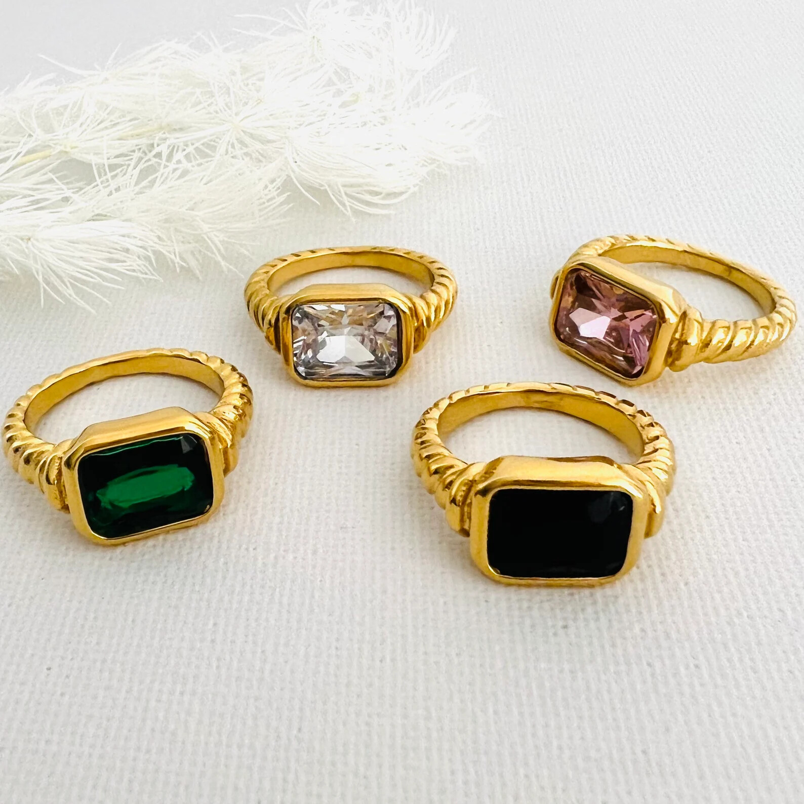 Women’s Gold Plated Ring Chunky Gold Gemstone Ring Colorful CZ Ring Gold Rings