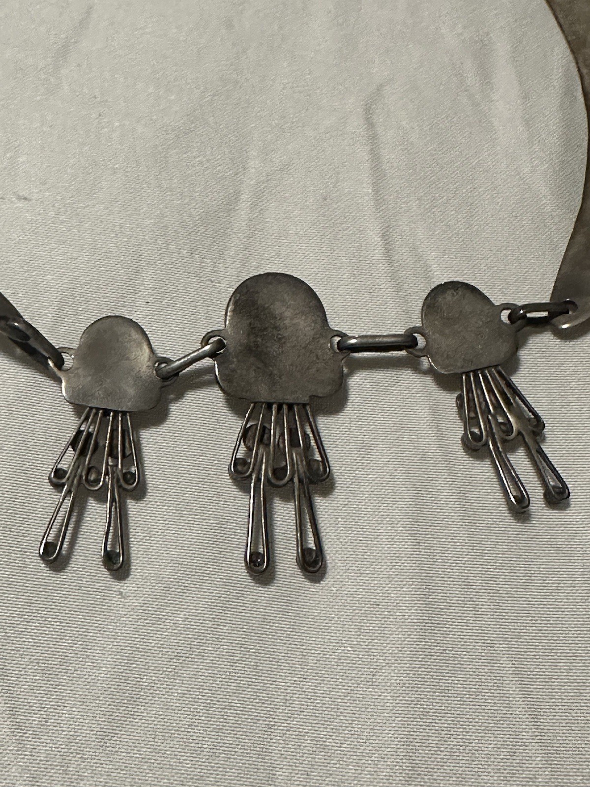 Vintage Taxco Mexico 925 Sterling Silver Modernist Collar Necklace Eagle 3 Mark