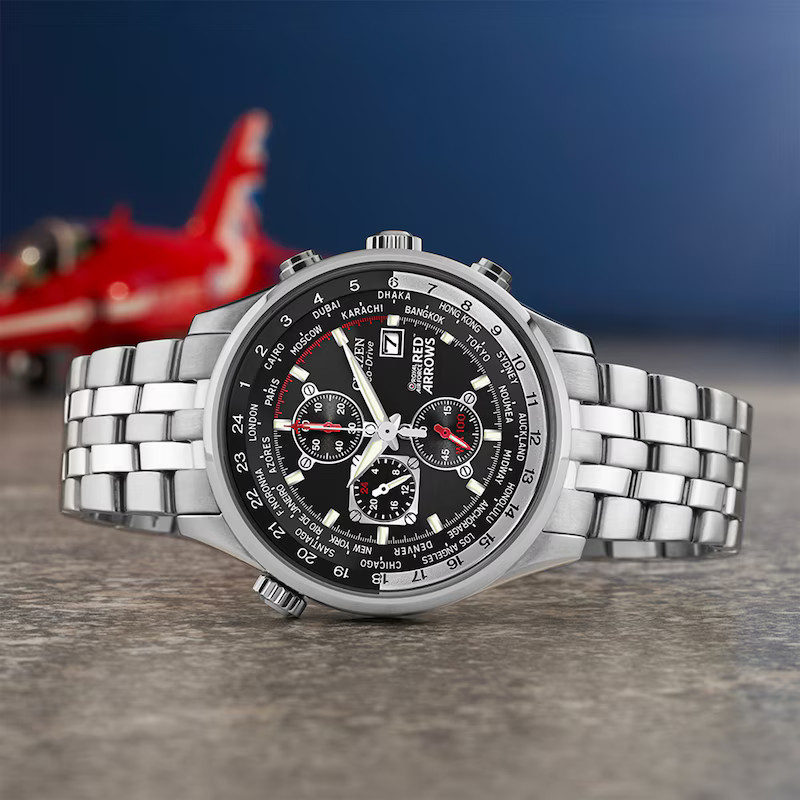 Citizen Eco-Drive Red Arrows RAF Chronograph World Time 100m Black Dial brnd new