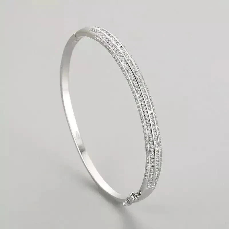 4 Ct Round Cut White Moissanite Bangle Bracelet 14k White Gold Plated