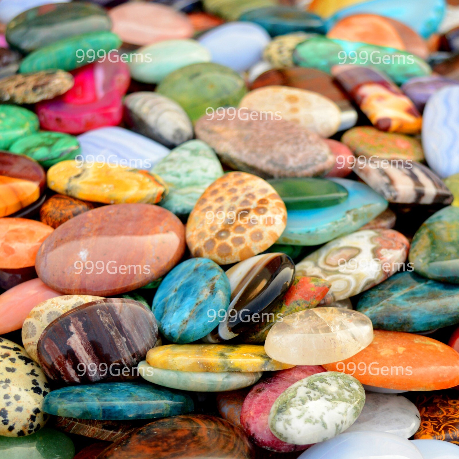 1000 Cts Wholesale Natural Free Size & Shape Mix Gemstone Flat Back Cabochon Lot