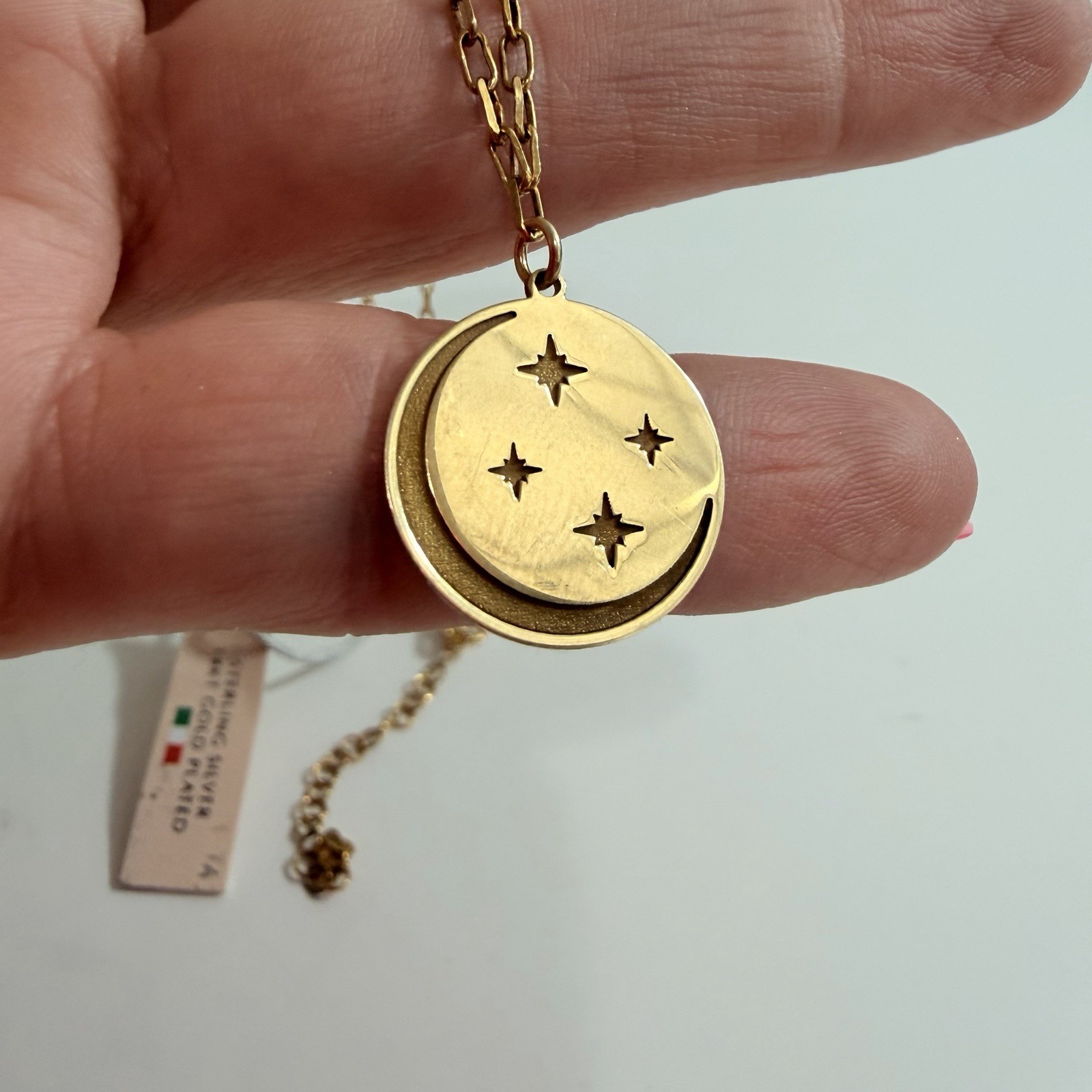 Mia Fiore Made In Italy Crescent Moon W/Stars Pendant 18KT Gold Plated Necklace