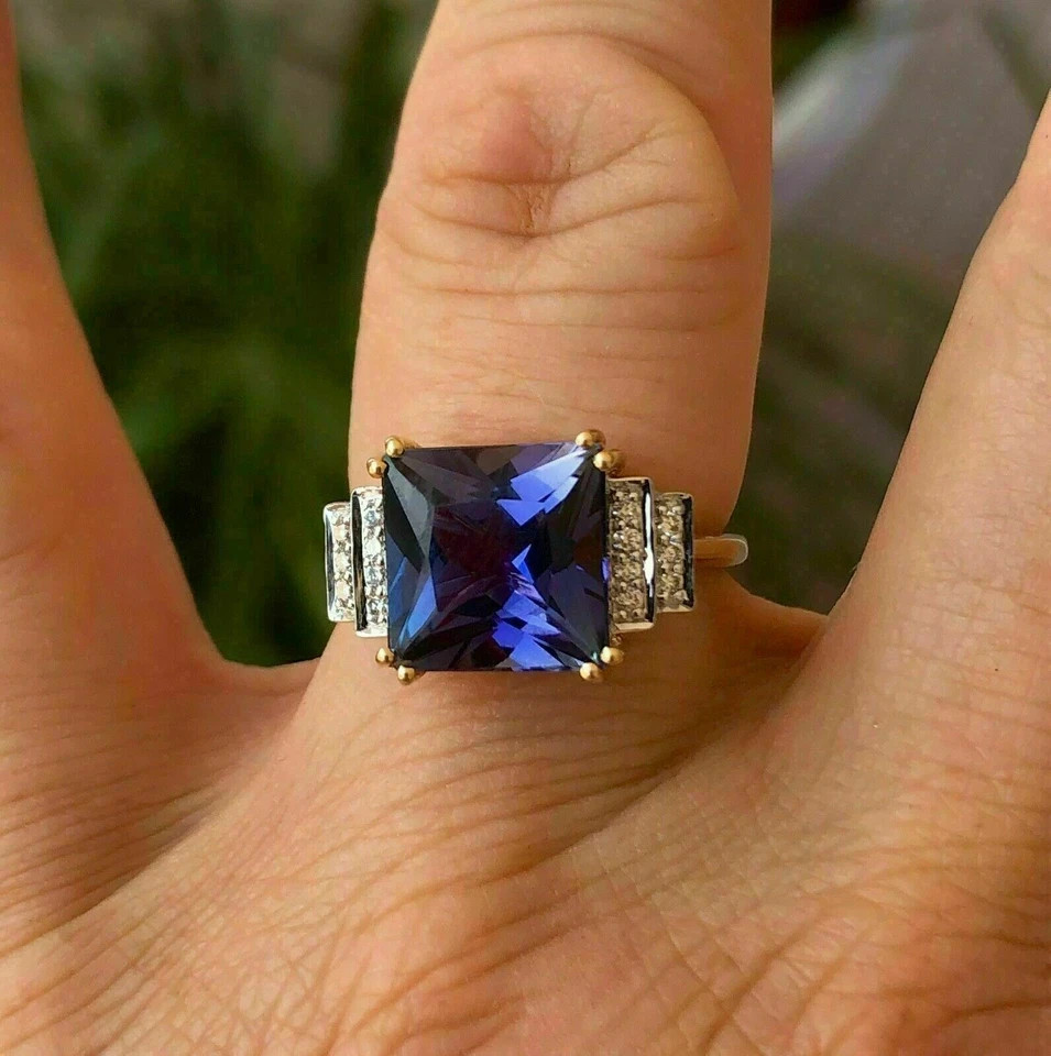 3 Carat Lab Created Princess Sapphire Engagement Ring 14K Yellow Gold Finish