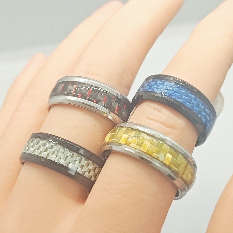 36 Pcs 8mm Carbon Fiber Stainless Steel Rings Inner Arc Unisex Stackable Jewelry