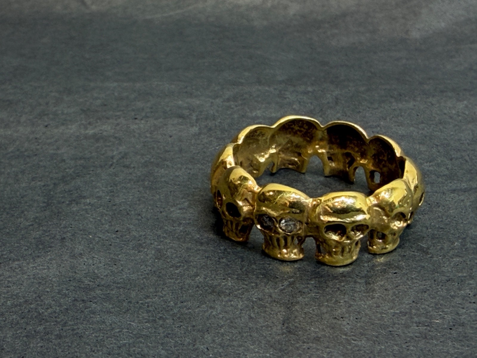 Antique Victorian Memento Mori Skulls Men Gild Silver Eternity Band Ring Diamond