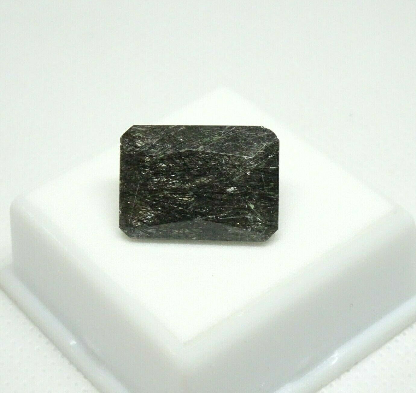 14.20ct Black Rutile Rutilated Quartz – 18x13mm Emerald – Black Rutilated Quartz