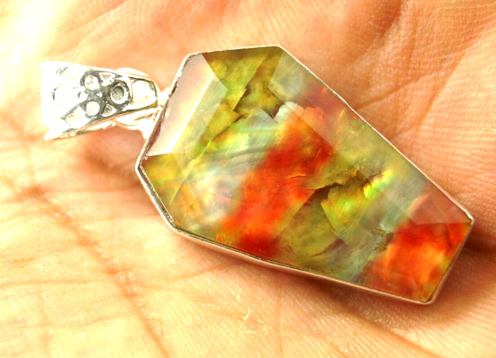 AAA 40.55 Ct Natural Ammolite 925 Solid Silver Pendant Certified Gemstone