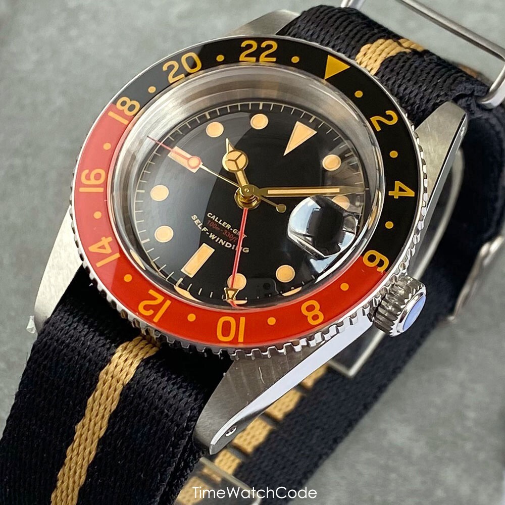 NH34 GMT Watch for Men Diving 20BAR Waterproof Retro Dial Domed Sapphire 38mm