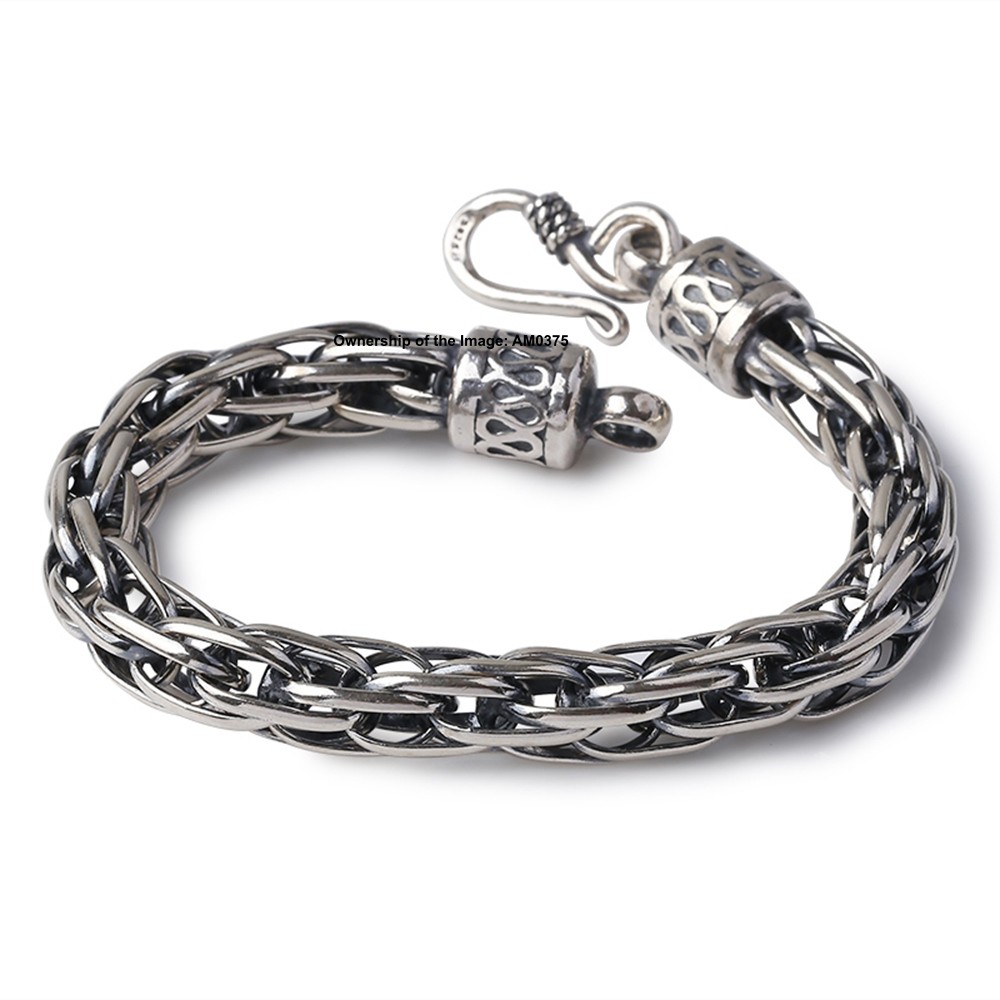 Pure 925 Sterling Silver 9mm Oval Link Chain Round Men’s Bracelet 7.5-8.66inch