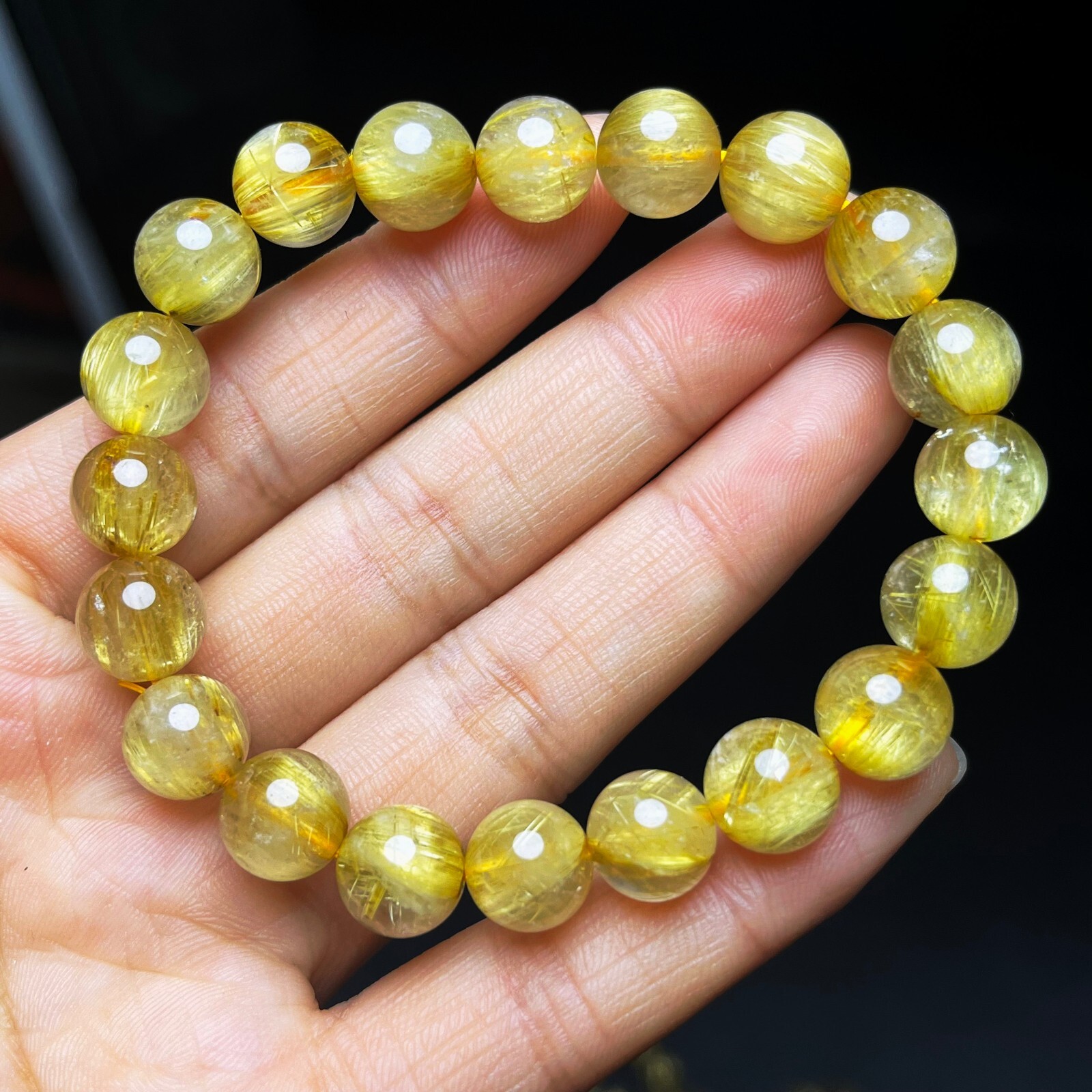 9.7mm Natural Gold Rutilated Quartz Stretch Crystal Beads Bracelet AAAA B27