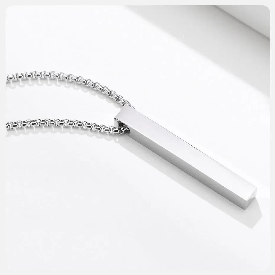 5mm Pillar Bar Necklace Men Women Stainless Steel Minimalist Unisex Pendant