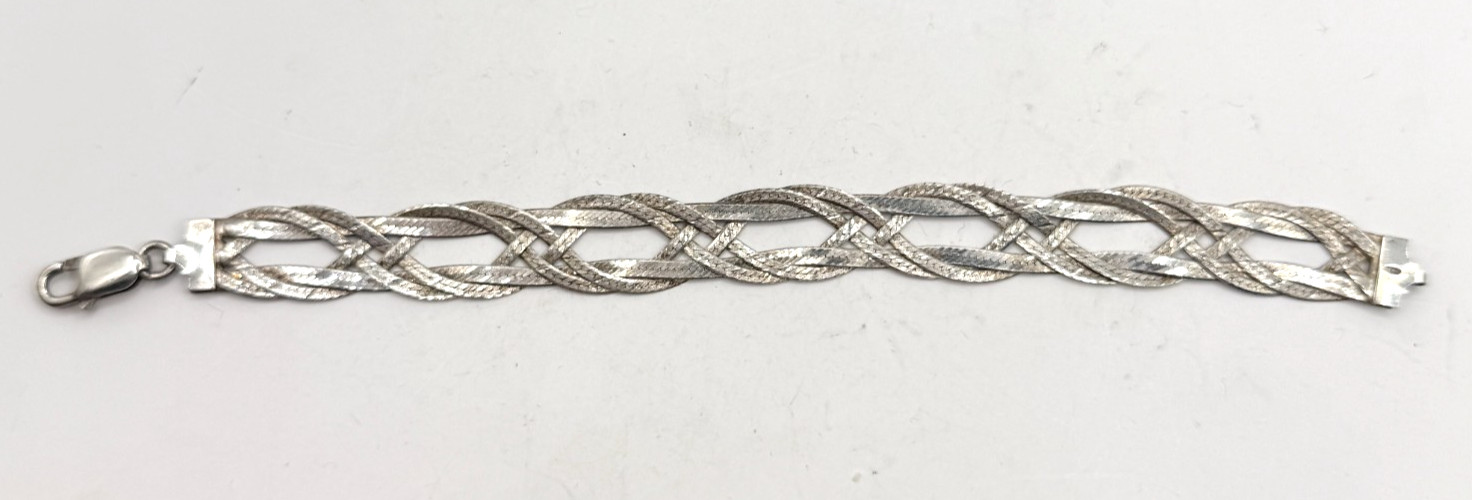 Vintage Milor Italy 925 Sterling Silver Woven Herringbone 7.5″ Bracelet 10.6g