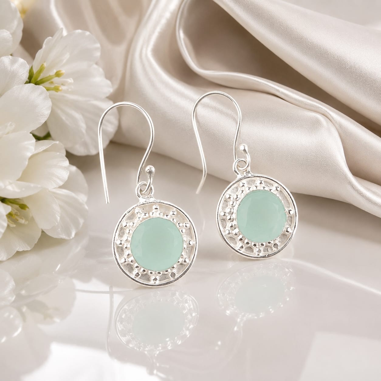 Aqua Chalcedony Gemstone 925 Sterling Silver Handmade Earring Gift For Her Women