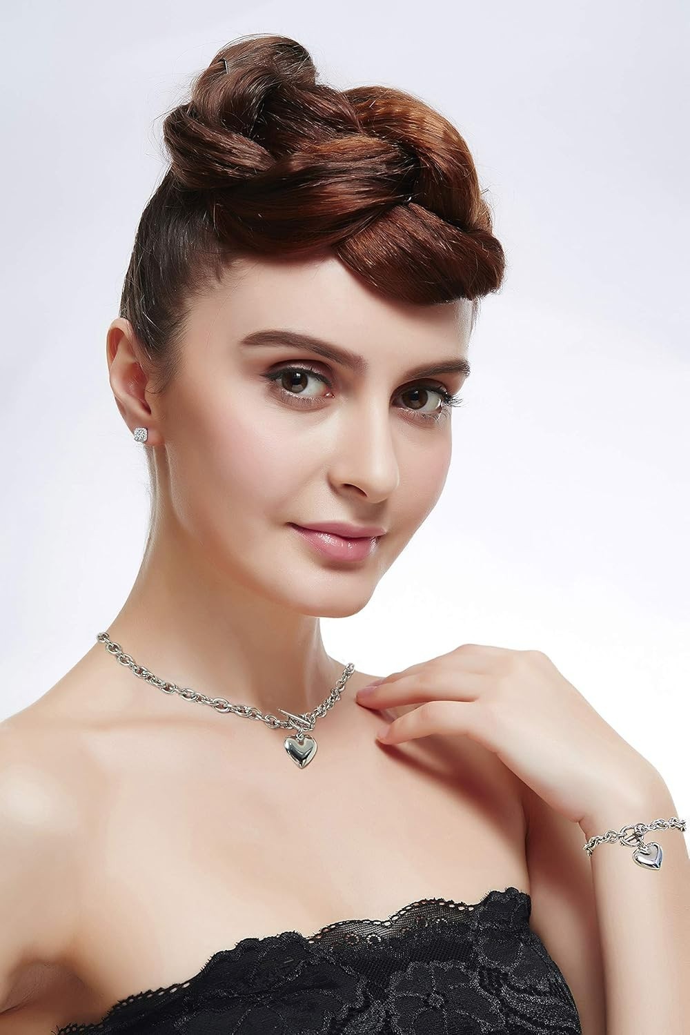 Luxury Heart Jewelry Set in 18K Gold/Rose Gold – Necklace & Bracelet Combo